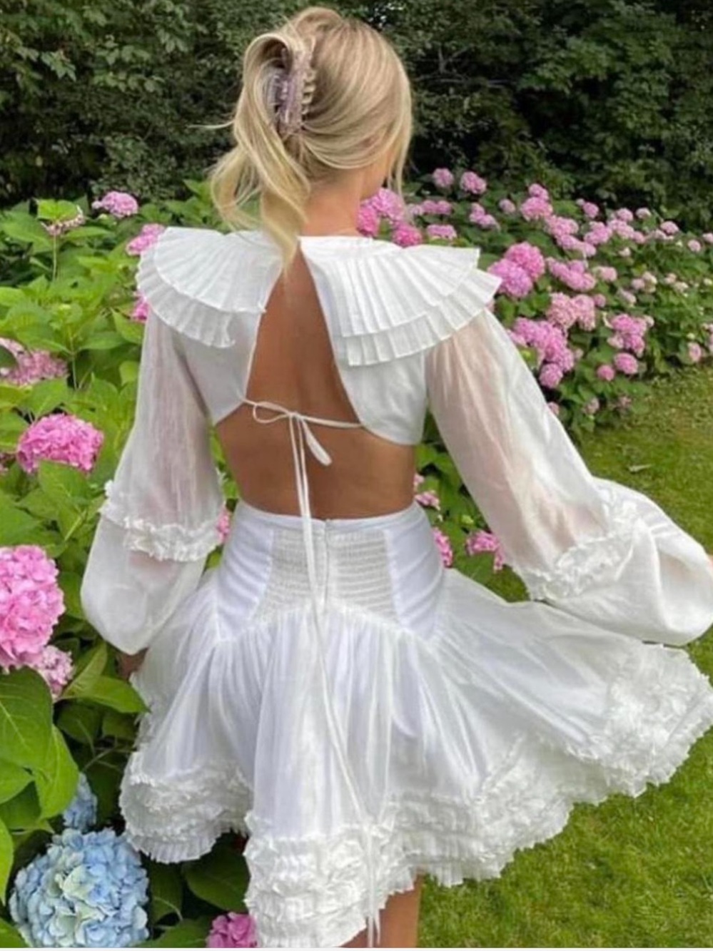 Dear Jose White Open-Back Ruffle Mini Dress